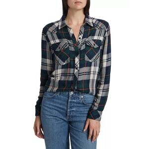 Rails Kendra Plaid Button-Up Large Shirt Green Hunter LS Flannel Women Cabin